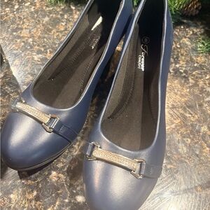 Forever New Navy Blue Flats with Gold Accent